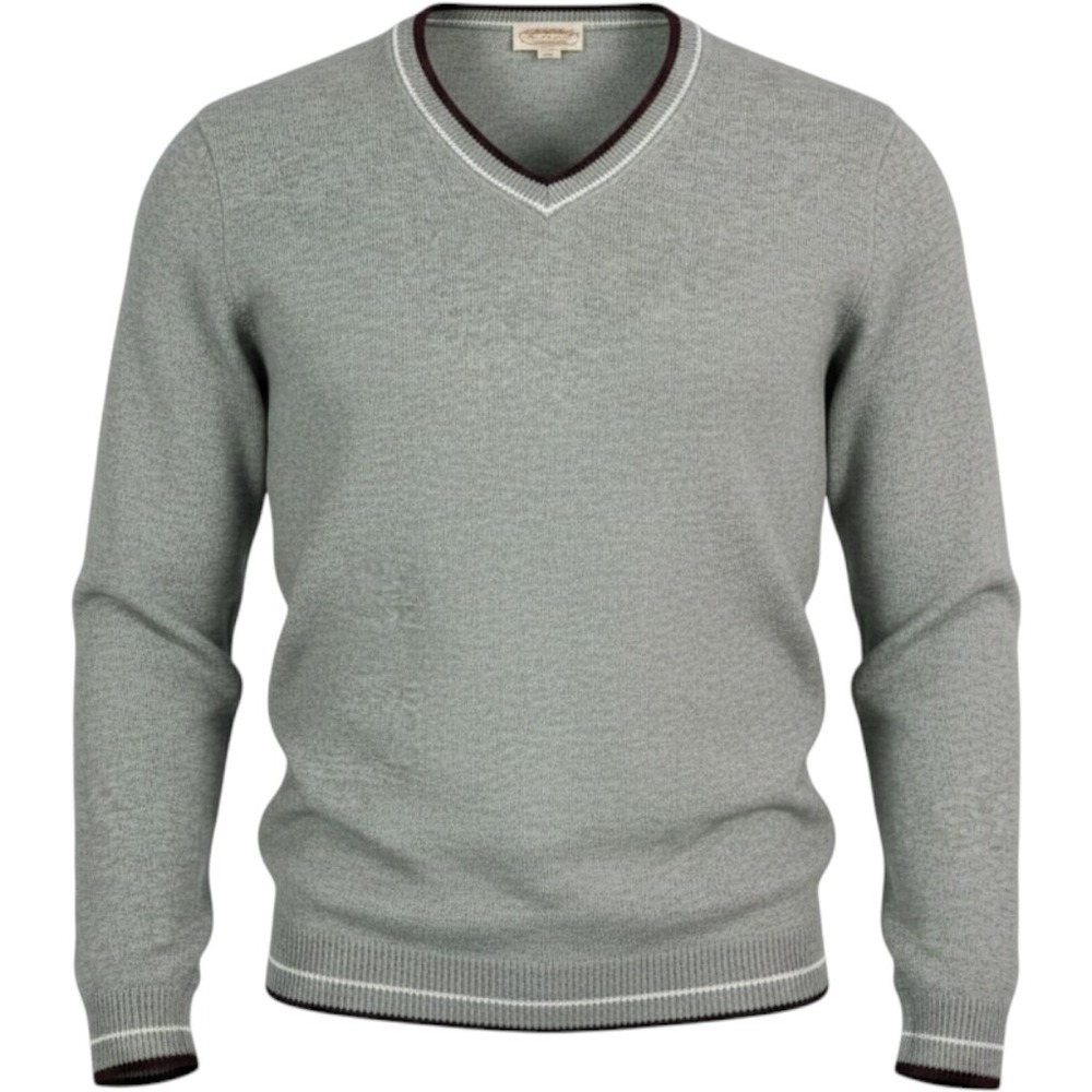 Brooks Brothers Supima Cotton V-Neck Sweater Gray Tipped Trim Mens Medium